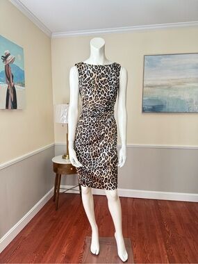Cache Leopard Print Midi Sheath Dress - Brown & Black